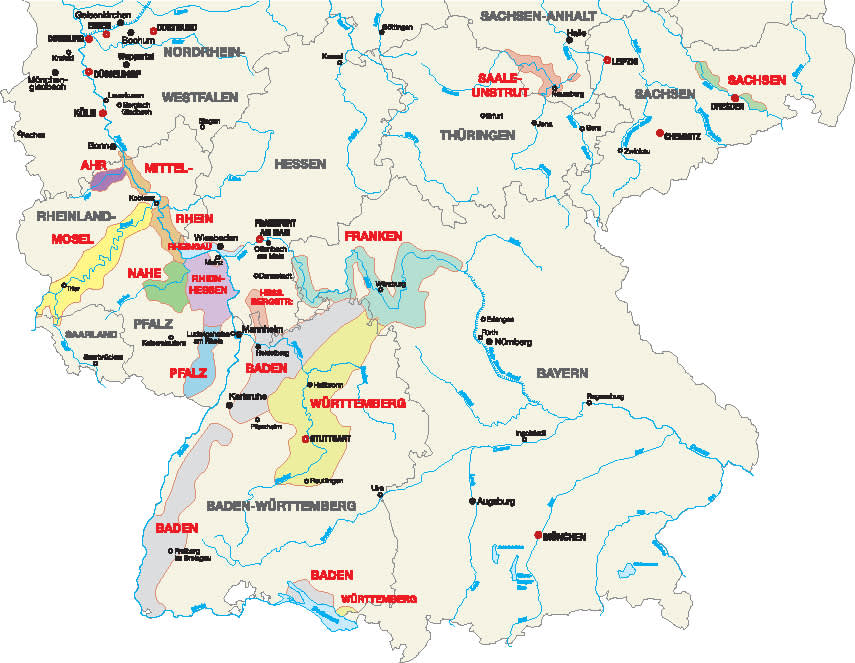 Map of Germany's wine regions